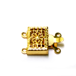 Rectangular Box Clasp with Floral Pattern, 2 Eyelets / 10mm