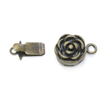 Round Box Clasp with Rose Pattern, 14 x 10mm