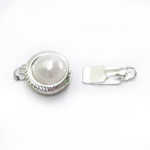 Round Box Clasp with Pearl / 15 x 10mm