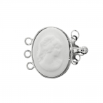 Oval Box Clasp with Porcelain Silhouette Pattern, 3 Eyelets, 22 x 16mm