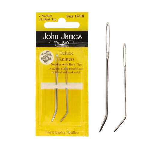 Käyrä- ja pallokärkiset neulat Deluxe Knitters, 2 kpl, Nr.14/18, John James (England) JJ Bent Tip