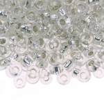 Mix of round transparent glass beads with silver inner lining, 5-6.5mm, 50/100g pack