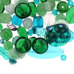 Mix of blue and dark green glass beads with various shapes, 4-22mm, 50/100g pack