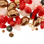 Mix of red, gold, and white glass beads with various shapes, 5-20mm, 50/100g pack