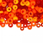 Mix of round orange glass beads, 4-8.5mm, 50/100g pack