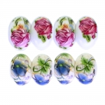 Rounded Flat Ceramic Beads With Printed Patterns 14x9mm