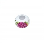 Rounded Flat Ceramic Beads With Printed Patterns 14x9mm