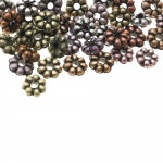 Lilleõiekujuline metalsetes toonides helmesegu antiikse reljeefse mustriga plasthelmed, 7x3mm