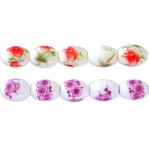 Floral Oval Porcelain Beads 15x11mm