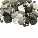 Mix of grey glass beads with various shapes, 4-18mm, 50/100g pack