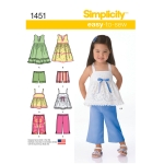 Väikelaste kleidid, Topp, kärbitud püksid ja shortsid, suurused: A (1/2-1-2-3-4), Simplicity Pattern #1451