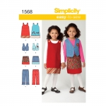 Laste jumper, kleitid, vest, püksid ja seelik, suurused: A (3-4-5-6-7-8), Simplicity Pattern #1568