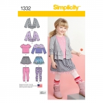 Laste seelik, trikooretuusid, topp ja Cardigan, suurused: A (3-4-5-6-7-8), Simplicity Pattern #1332