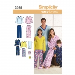 Women`s/Men/Child Sleepwear, Sizes: A (XS-L / XS-XL), Simplicity Pattern #3935