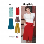 Naiste kitsad ja laienevad seelikud, kärbitud püksid, ja sõlmitav vöö, Simplicity Pattern #8175