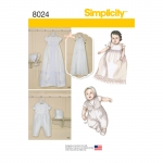 Babies` Christening Sets with Bonnets, Sizes: A (XXS-XS-S-M), Simplicity Pattern #8024