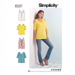 Naiste trikoo-topid piha ja varrukavariatsioonidega, suurused: A (XXS-XS-S-M-L-XL-XXL), Simplicity Pattern #8337