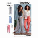 Naiste püksid pikkuse ja laiuse variatsioonide ning lipsvööga, Simplicity Pattern # 8389