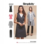 Naiste kleit, tuunika, kitsad püksid ja sirgelõikeline mantel, Simplicity Pattern #8302