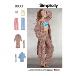 Misses` Robe, Pants, Top and Bralette, Sizes: A (XS-S-M-L-XL), Simplicity Pattern #8800