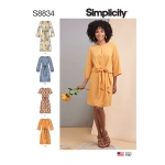 Naiste ja väikesekasvuliste Petite-naiste esilehviga kleit, Simplicity Pattern #S8834