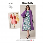 Naiste vintage kleit ja voodriga mantel, Simplicity Pattern #8731