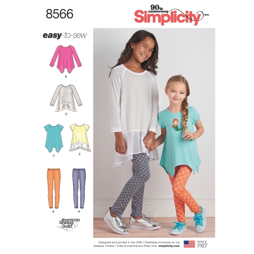 Laste ja tüdrukute tuunikad ja retuusid, Simplicity Pattern #8566