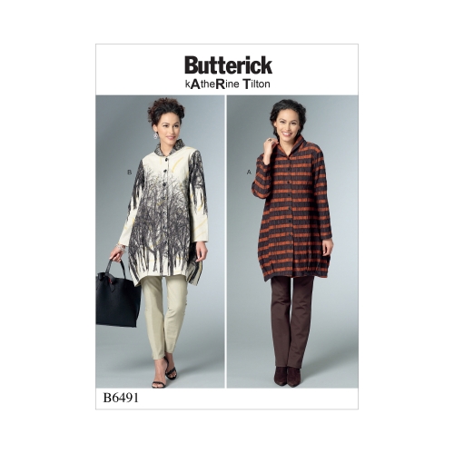 Выкройка: Misses` Loose Shirts with Stand Collar, Shaped Hem and Tucks, Butterick B6491