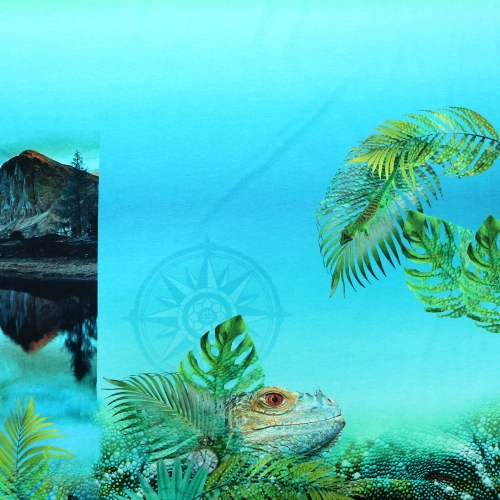 Dinosaurustega trikookangas kupongina 70 cm x 150 cm, Stenzo, 17226