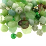 Mix of green glass beads with various shapes, 8-20mm, 50/100g pack