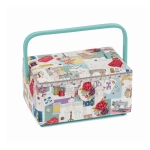 Fabric Covered Sewing Basket Sew Retro 17.8 x 24.5 x 14.5cm, Hobby Gift HGMP.594