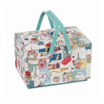 Fabric Covered Sewing Basket, twin lid, Sew Retro, d/w/h: 21 x 30.5 x 19.5cm, Hobby Gift HGTLR.594