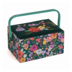 Fabric Covered Sewing Basket: Floral Garden: Teal, (d/w/h): 18.5 x 25.5 x 14.5 cm, Hobby Gift MRME.575