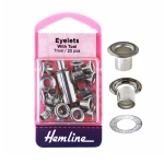 Brass made Eyelets, Grommits with washer and installation tools, hole ø7 mm, 20 pcs, Hemline 437