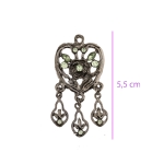 Südamekujuline, klaaskristallidega, liikuvate ripatsiosadega, metallist ripats, 55 x 27mm 