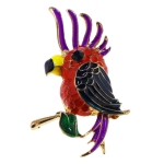 Glazed metal brooch with rhinestones, Cockatoo, 50 x 30 mm