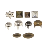 Metal studs, pin-fastening decorative rivets
