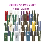Metal zipper offer 50ps/pkt, 7cm - 22cm 