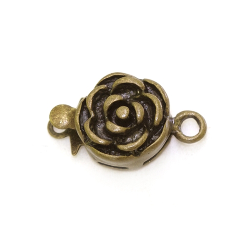 Round Box Clasp with Rose Pattern, 14 x 10mm