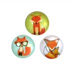 Adhesive flat-bottomed glass cabochon with fox designs, 20x6mm