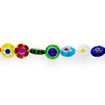 Round flat millefiori glass beads with flower pattern, 10x4mm