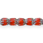 Cylinder-shaped faceted glass beads with metallic ends, 8mm