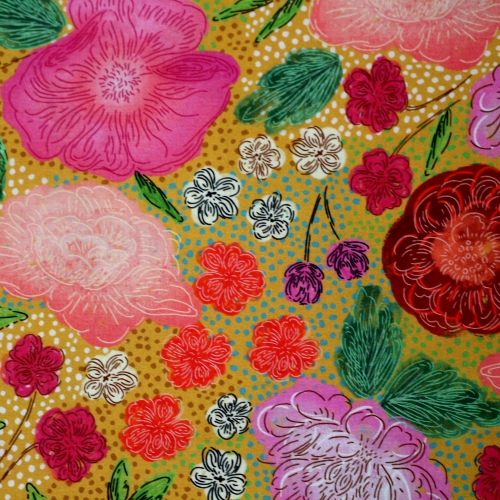 Lillemustriga, puuvillane kangas (floral dance), 110cm, 120-23035
