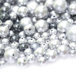 Mix of round silver glass beads, 5-20mm, 50/100g pack