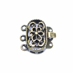 Oval Box Clasp with Floral Pattern, 3 Eyelets / 14 x 10mm