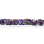 Square millefiori glass beads with flower pattern, 8x8x4mm