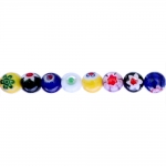 Round millefiori glass beads with flower pattern, 10mm