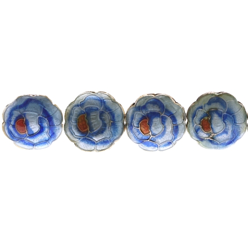 Värvilised, maalitud lillekujulised lapikud cloisonne metallhelmed 19x8mm