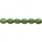 Oval-shaped glass beads with leaf pattern, 10x8x5mm