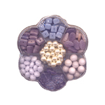 Glass bead assortment in flower-shaped storage box, Preciosa (Czech), 11x2cm